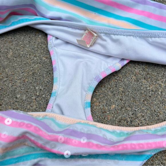 Victoria’s Secret Sequin Pastel Rainbow Stripe Bikini Bottoms MEDIUM - Picture 4 of 5